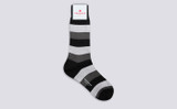 Mens Wide Stripe Sock | Black Cotton Blend | Grenson - Full View