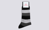 Mens Wide Stripe Sock | Black Cotton Blend | Grenson - Main View