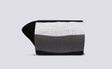Mens Wide Stripe Sock | Black Cotton Blend | Grenson - Rolled View