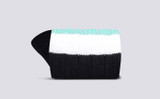 Mens Top Stripe Sock | Navy Cotton | Grenson - Rolled View