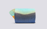 Womens Rainbow Short Sock | Blue Cotton | Grenson - Rolled View