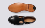 Marylebone | Mens T Bar Sandals in Black | Grenson - Top and Sole View