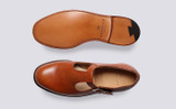 Marylebone | Mens T Bar Sandals in Tan | Grenson - Top and Sole View