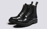 Fred Pull On | Mens Brogue Boots in Black | Grenson - Main View
