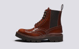 Fred Pull On | Mens Brogue Boots in Mid Brown Leather | Grenson - Side View