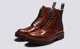 Fred Pull On | Mens Brogue Boots in Mid Brown Leather | Grenson - Main View