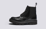 Frederique Pull On | Womens Brogue Boots in Black | Grenson - Side View
