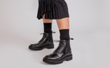 Frederique Pull On | Womens Brogue Boots in Black | Grenson - Lifestyle View