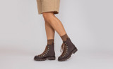 Nanette Pull On | Womens Hiker Boots Brown Rubberised Leather | Grenson - Lifestyle View