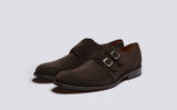 Atticus | Mens Monk Shoes in Brown Suede | Grenson -  Main View