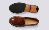 Epsom | Womens Loafers in Mid Brown Leather | Grenson - Top and Sole View