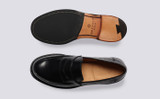 Epsom | Mens Black Loafers in Bookbinder Leather | Grenson - Top and Sole View