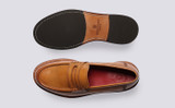 Raleigh | Mens Loafers in Tan Leather | Grenson - Top and Sole View