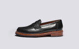 Raleigh | Mens Loafers in Black Leather | Grenson - Side View