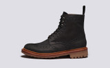 Fred | Mens Brogue Boots in Black Nubuck | Grenson - Side View