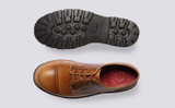Keith | Mens Derby Shoes in Tan Gloss Leather | Grenson - Top and Sole View