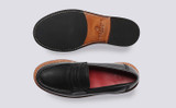 Rae | Womens Loafers in Black Leather | Grenson - Top and Sole View