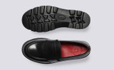 Susie | Womens Loafers in Black Leather Rubber Sole | Grenson - Top and Sole View