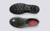 Caitlyn | Womens Derby Shoes in Green Leather Rubber Sole | Grenson - Top and Sole View