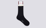 Mens Top Stripe Sock | Burgundy and Black Cotton | Grenson - Full View