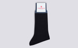Mens Top Stripe Sock | Blue and Black Cotton | Grenson - Main View