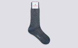 Mens Stripe Sock | Blue Wool | Grenson - Side View