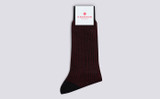 Mens Dot Stripe Sock | Burgundy Cotton | Grenson - Main View
