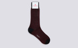 Mens Dot Stripe Sock | Burgundy Cotton | Grenson - Full View