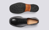 Fairfax | Mens Wholecut Shoes in Black Leather | Grenson - Top and Sole View