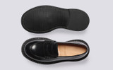 Dara | Mens Loafers in Black with Triple Welt | Grenson -  Top and Sole View