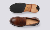 Epsom | Mens Loafers in Dark Brown Leather | Grenson - Top and Sole View