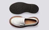 Deirdre | Womens Loafers in White with Triple Welt | Grenson - Top and Sole View