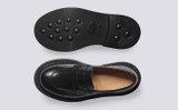 Deirdre | Womens Loafers in Black  with Triple Welt | Grenson - Top and Sole View