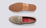 Floyd | Mens Loafers in Stone Natural Grain Nubuck | Grenson - Top and Sole View