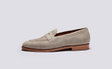Floyd | Mens Loafers in Stone Natural Grain Nubuck | Grenson - Side View