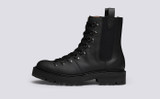Nanette Pull On | Womens Hiker Boots in Black Rubberised Leather | Grenson - Side View
