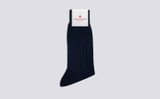 Grenson Rib Socks in Blue Cotton - 3 Quarter View
