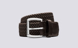Grenson Woven Elastic Belt in Brown - 3 Quarter View
