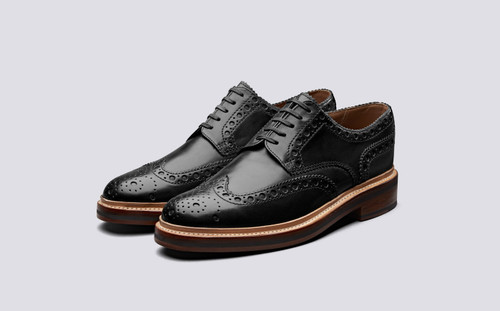 Grenson Archie in Black Calf Leather - 3 Quarter View