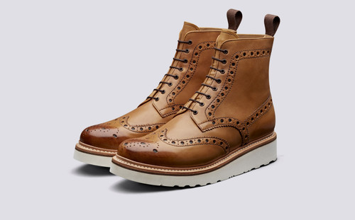 Grenson Fred in Tan Calf Leather - 3 Quarter View