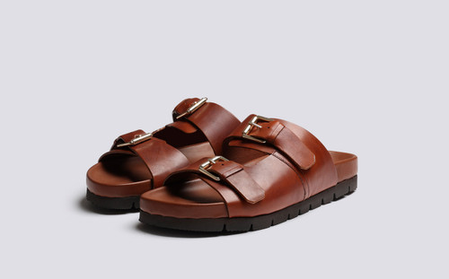 Florin | Mens Sandals in Tan Handpainted Leather | Grenson - Main View