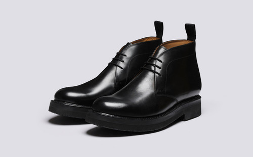 Clement | Mens Chukka Boots in Black Leather | Grenson - Main View