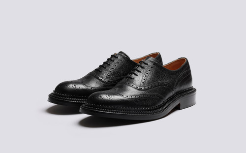 Harrow | Mens Brogue Shoes in Black with Triple Welt | Grenson - Main View