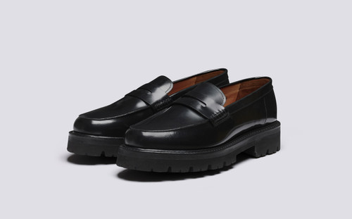 Jefferson | Loafers for Men in Black Hi Shine Leather | Grenson - Main View