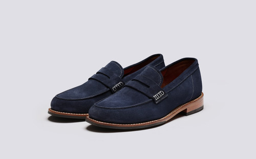 Jago | Mens Loafers in Navy Suede on Split Sole | Grenson - Main View