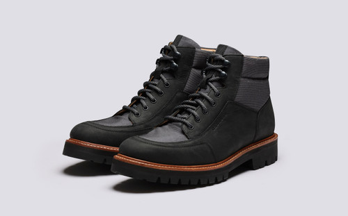 Fielding | Mens Walking Boots in Black Rugged Leather | Grenson - Main View