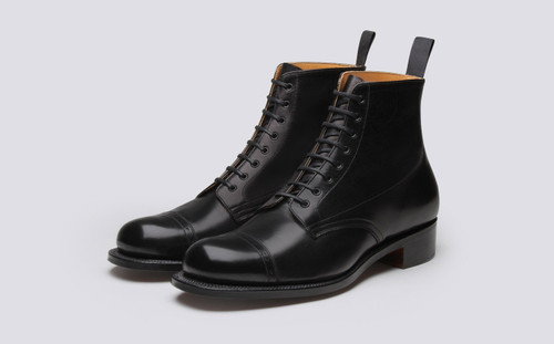 Grenson Shoe No.1 in Black Glace Kid Leather - Main View