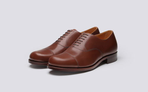Grenson Shoe No.2 in Brown Calf Leather - 3 Quarter View