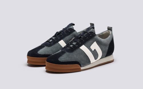 Sneaker 51 | Mens Trainers in Blue Grey Eco Suede | Grenson - Main View