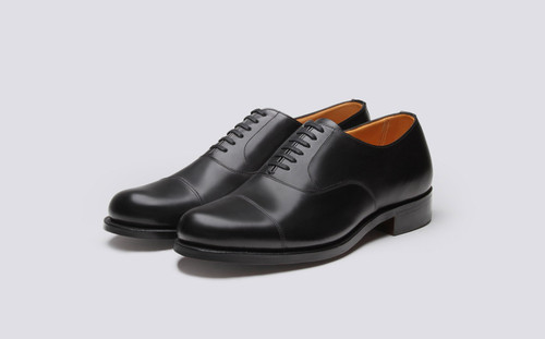 Grenson Shoe No.2 in Black Calf Leather - 3 Quarter View